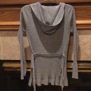 Hooded ribbed cardigan with belt
